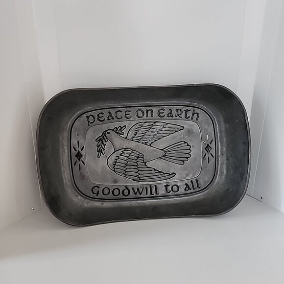 Vintage Pewter Bread Tray Dove Wilton Armetale Peace on Earth Goodwill to All - Picture 15 of 15